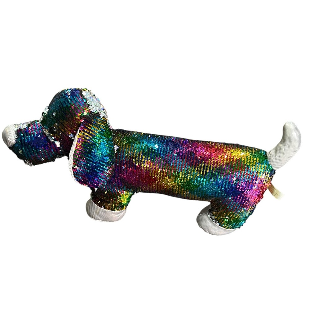 Dachshund Pup Reversible Sequins Plush 21" DAN DEE Rainbow Silver Weiner Dog